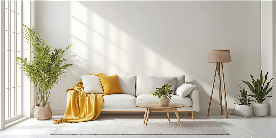 Helles Wohnzimmer mit Holzmöbel